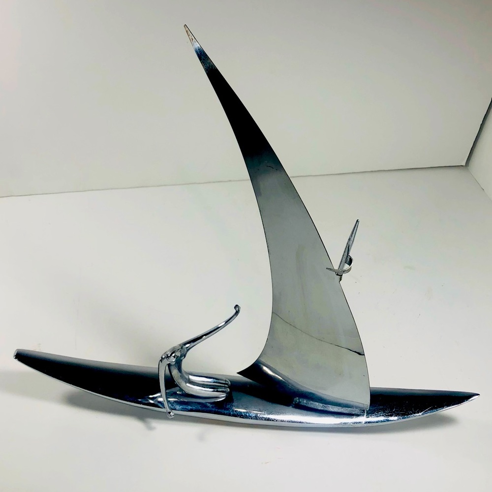 Art Deco Chrome Sailing Sculpture (missing paddle) unsigned with wear
